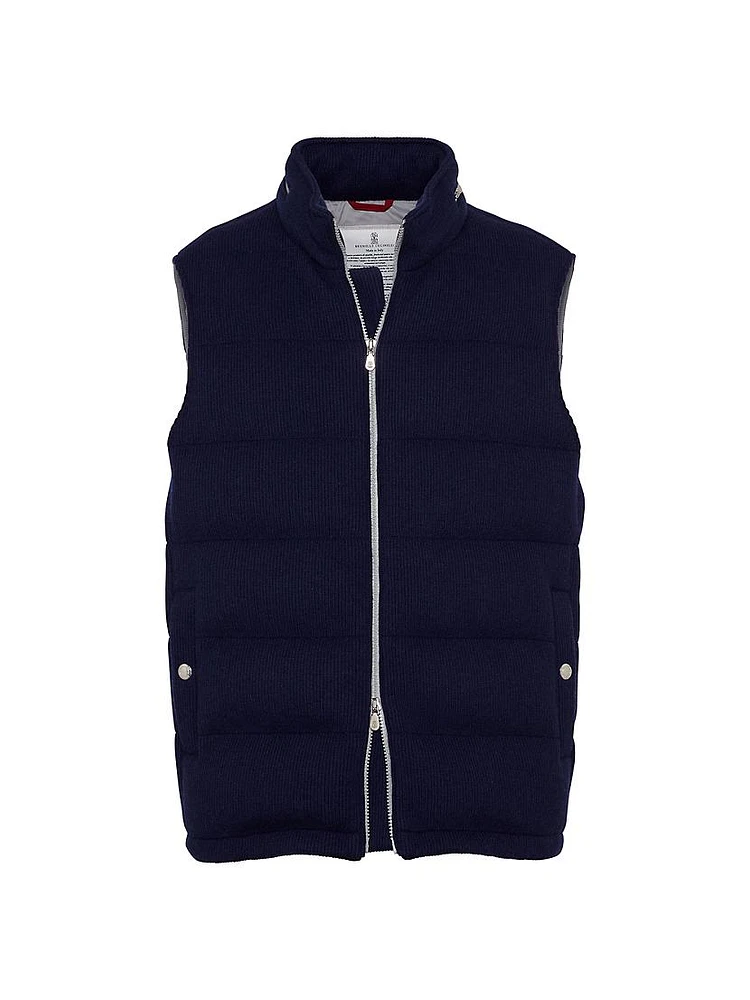 Cashmere English Rib Knit Down Vest with Packable Hood