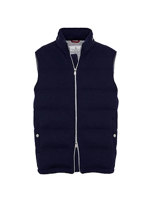 Cashmere English Rib Knit Down Vest with Packable Hood