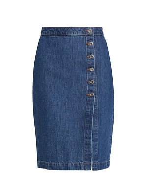 Nova Button-Front Denim Penil Skirt