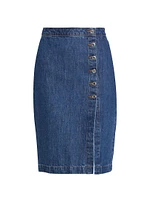 Nova Button-Front Denim Penil Skirt