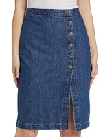 Nova Button-Front Denim Penil Skirt