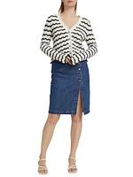 Nova Button-Front Denim Penil Skirt