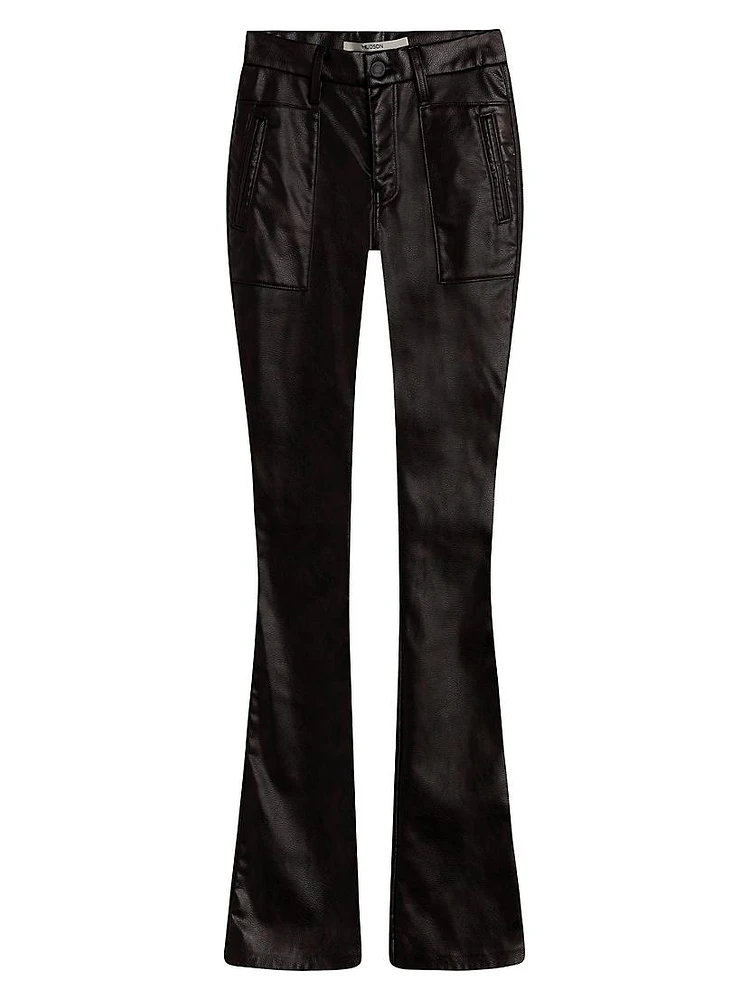 Barbara Faux-Leather High-Rise Boot-Cut Jeans