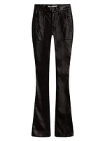 Barbara Faux-Leather High-Rise Boot-Cut Jeans