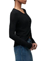 Ruched Fine-Knit Long-Sleeve Sweater