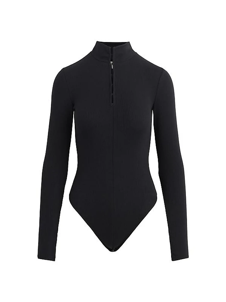 Rib-Knit Jersey Stand-Collar Bodysuit