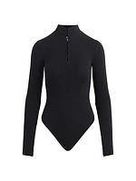 Rib-Knit Jersey Stand-Collar Bodysuit