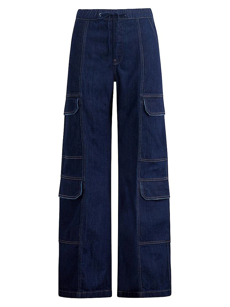 Drawstring Wide-Leg Cargo Jeans