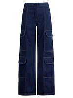 Drawstring Wide-Leg Cargo Jeans