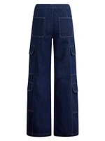 Drawstring Wide-Leg Cargo Jeans