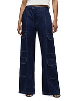 Drawstring Wide-Leg Cargo Jeans