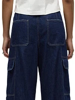 Drawstring Wide-Leg Cargo Jeans