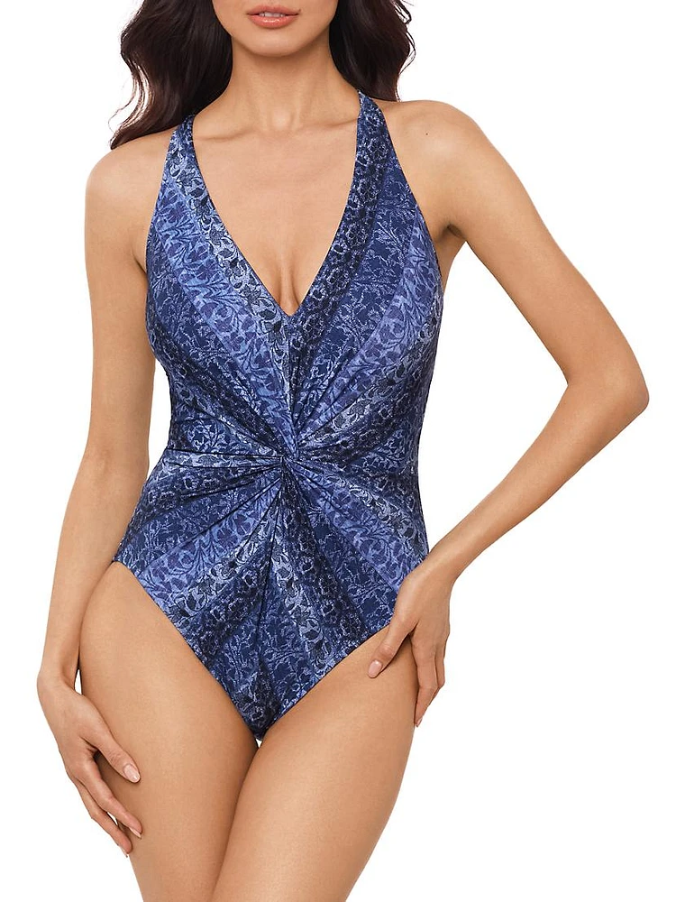 Via Roma Drew Printed Twist-Front One-Piece Swimsuit