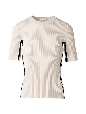 Fitted Cotton Rib-Knit Short-Sleeve Sweater