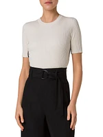 Fitted Cotton Rib-Knit Short-Sleeve Sweater
