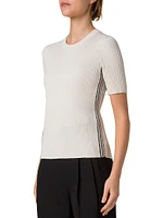 Fitted Cotton Rib-Knit Short-Sleeve Sweater