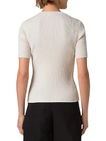Fitted Cotton Rib-Knit Short-Sleeve Sweater