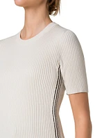 Fitted Cotton Rib-Knit Short-Sleeve Sweater