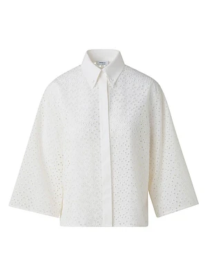 Eyelet Cotton Poplin Button-Down Blouse