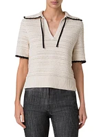 Scallop Trim Crochet-Knit Cotton Top