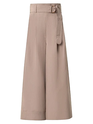 Fiorella Linen-Blend Belted Culotte Pants