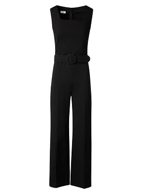 Belted Square Neck Jersey Jumpsuit