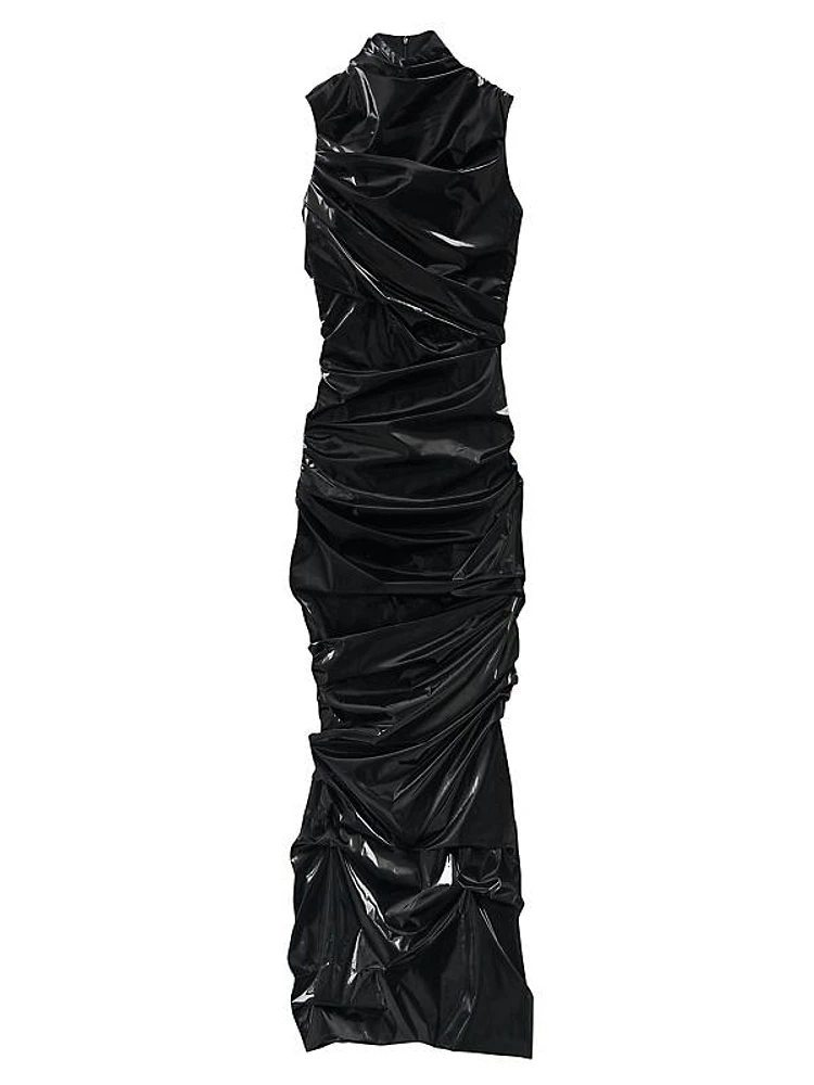 Laminated Stretch Jersey Midi-Dress