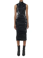 Laminated Stretch Jersey Midi-Dress