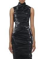 Laminated Stretch Jersey Midi-Dress