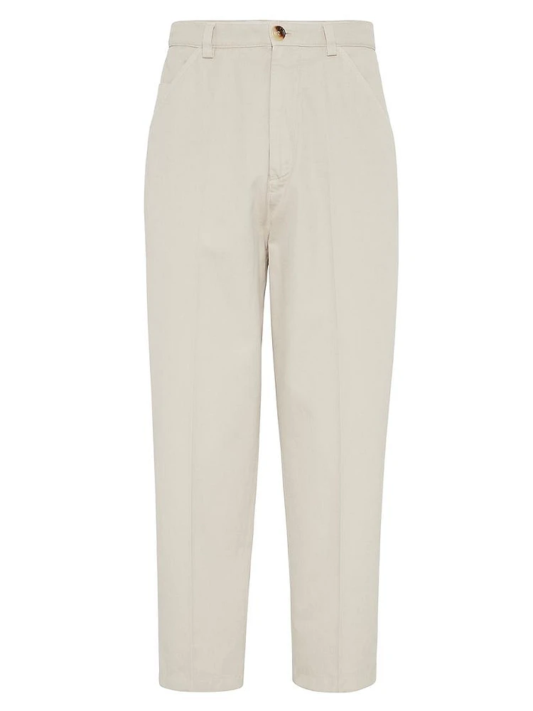 Garment Dyed Leisure Fit Trousers Twisted Cotton Gabardine