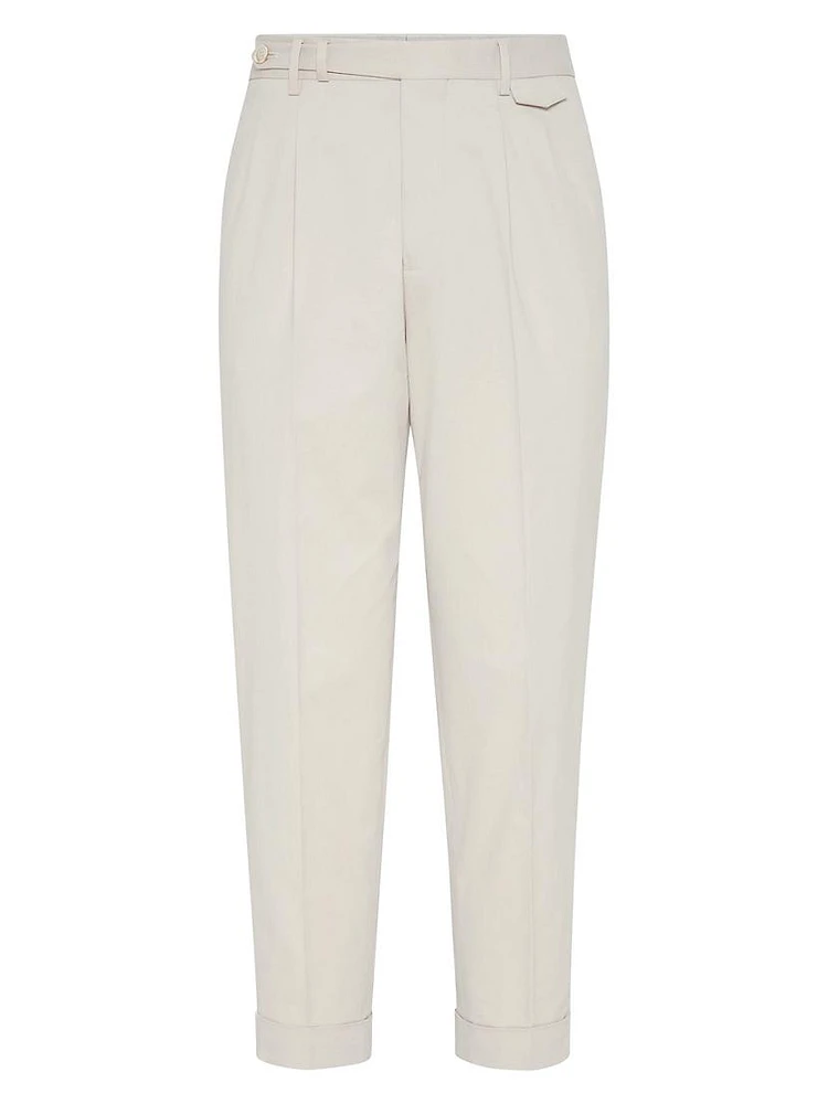 Gabardine Leisure Fit Trousers with Double Pleats