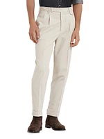 Gabardine Leisure Fit Trousers with Double Pleats