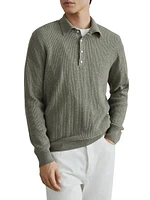 Cashmere Textured Rib Knit Polo with Long Sleeves