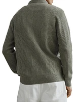 Cashmere Textured Rib Knit Polo with Long Sleeves