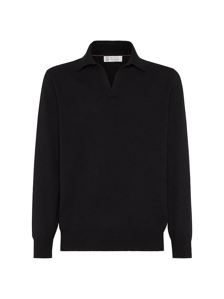 Cashmere Knit Polo Sweater with Long Sleeves