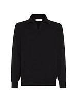 Cashmere Knit Polo Sweater with Long Sleeves