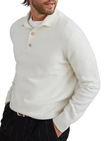 Cashmere Waffle Stitch Knit Polo Sweater