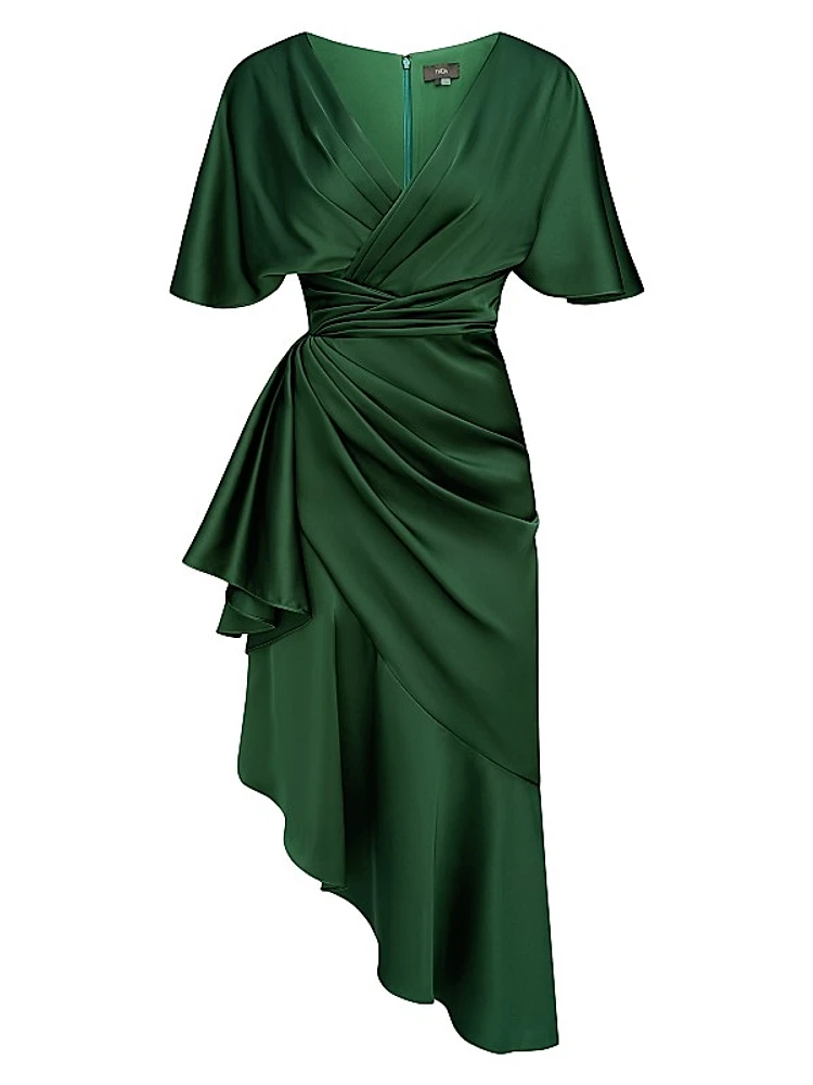 Gwen Satin Gathered Midi-Dress
