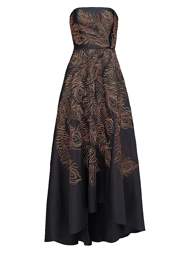 Erica Feather-Embroidered Strapless Gown