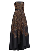 Erica Feather-Embroidered Strapless Gown
