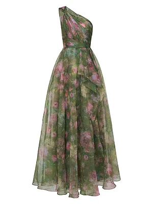 Meadow Floral Organza One-Shoulder Gown