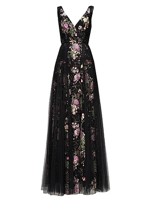 Toni Floral Beaded Sleeveless Gown