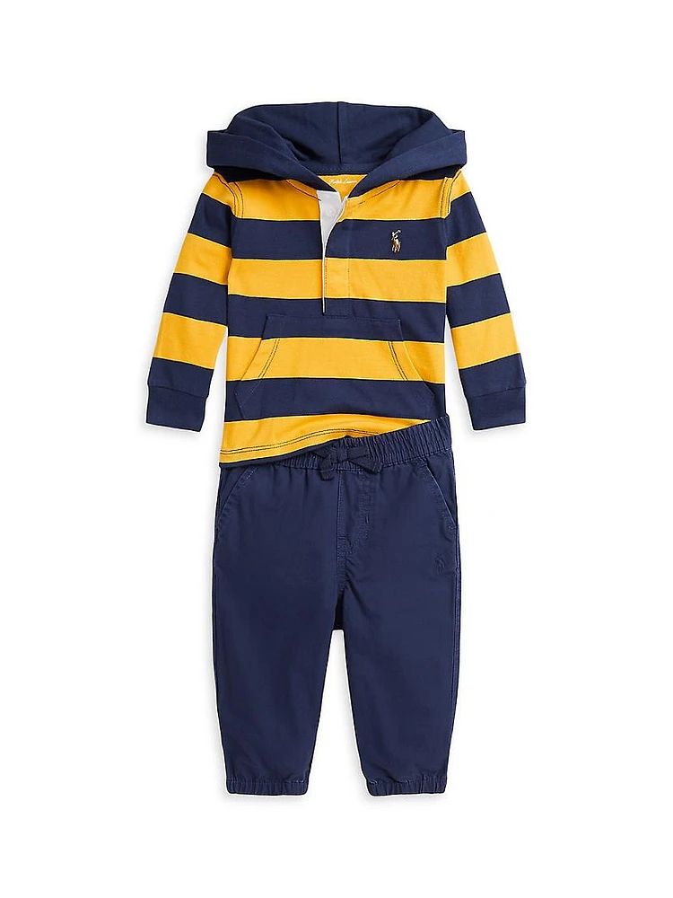 Baby Boy's 2-Piece Striped Rugby Hoodie & Joggers Set