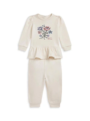 Baby Girl's Fleece Peplum Sweatshirt & Joggers Set