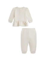 Baby Girl's Fleece Peplum Sweatshirt & Joggers Set