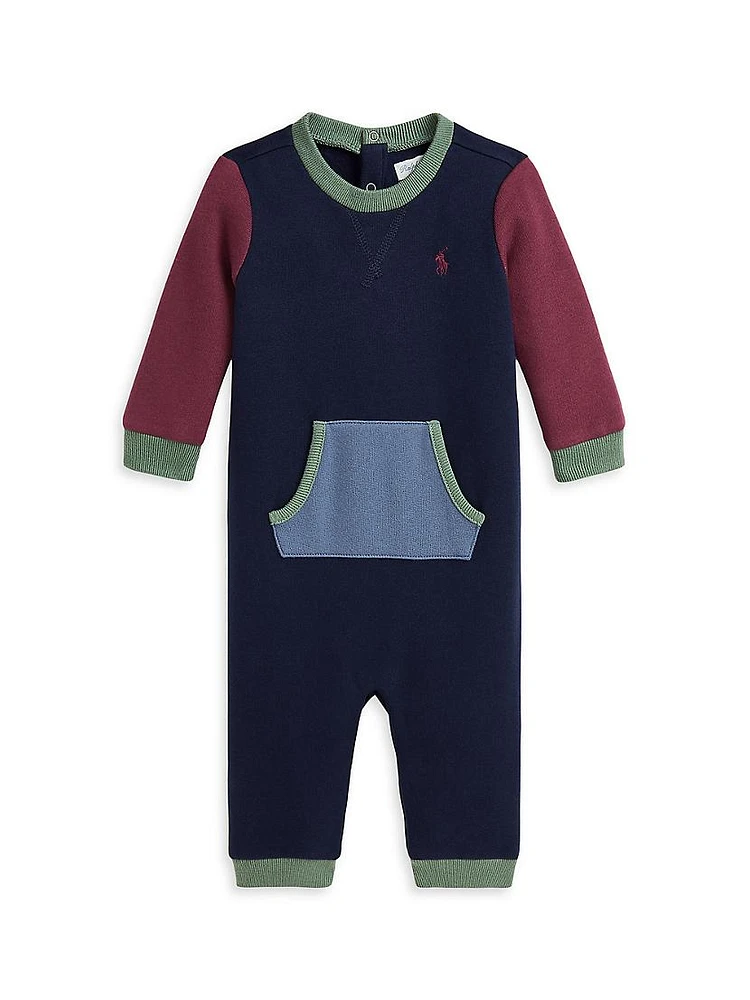 Baby Boy's Colorblocked Cotton-Blend Fleece Coverall