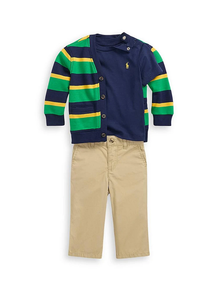 Baby Boy's 3-Piece T-Shirt, Cardigan & Pants Set