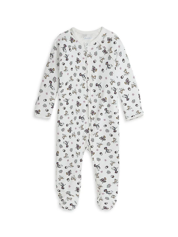 Baby Girl's Bear-Print Cotton Footie