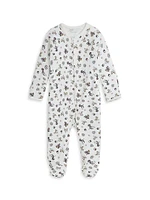 Baby Girl's Bear-Print Cotton Footie