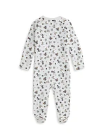 Baby Girl's Bear-Print Cotton Footie